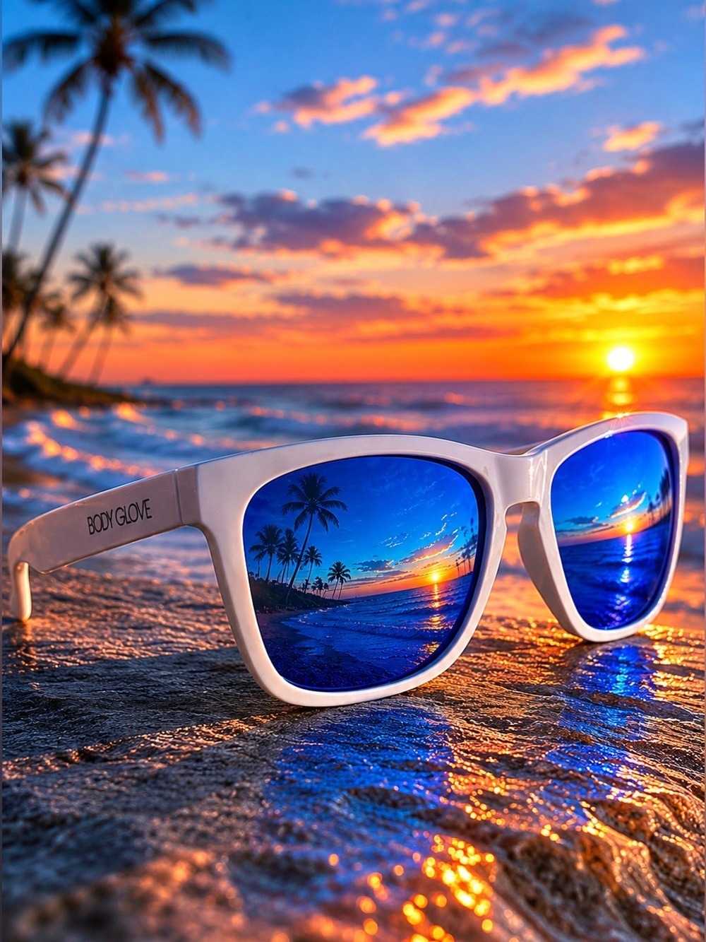 Body Glove White Blue Mirrored Sunglasses NWT Retro Y2K Beach Skater Surf